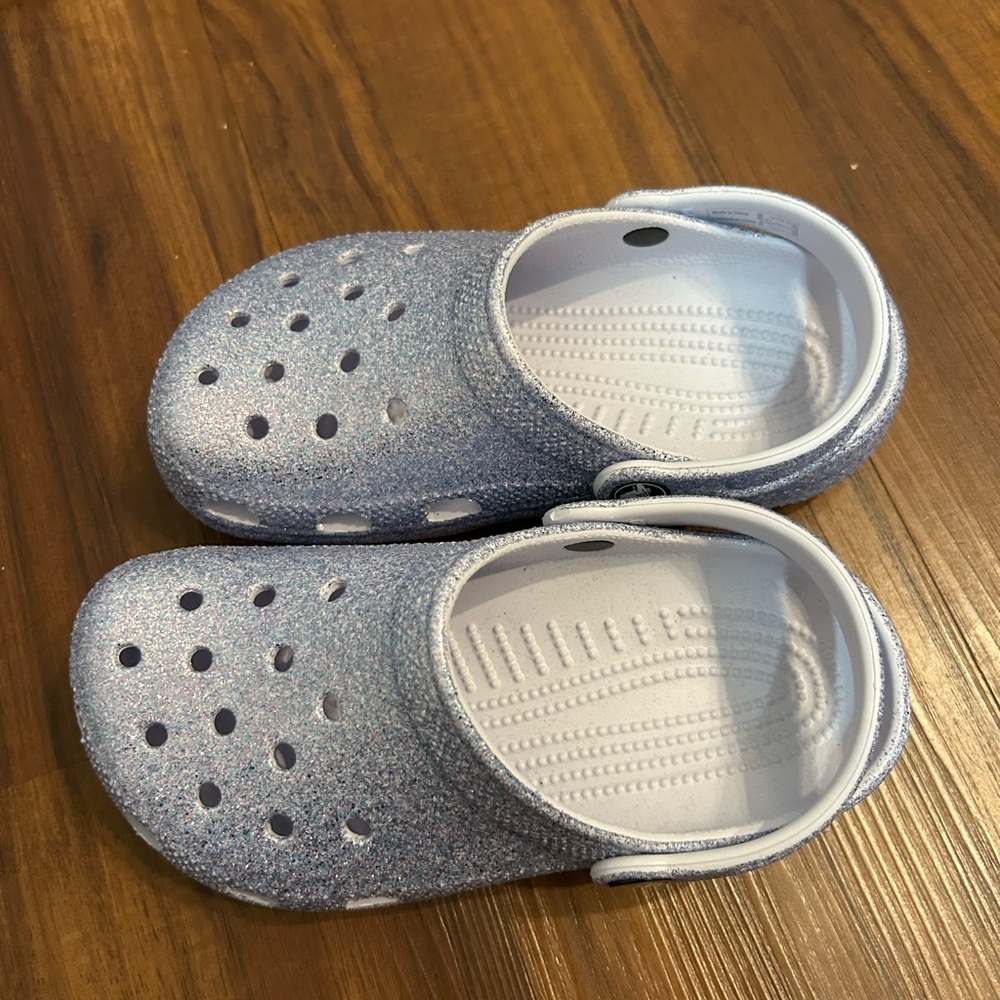 Glitter Crocs Light Purple Sparkly Kids Clogs Shoes Size 1 - Picture 3 of 8